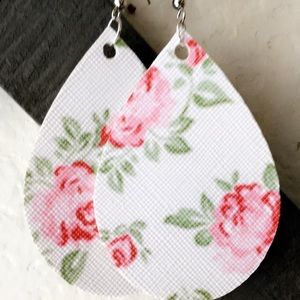 Faux leather floral teardrop earrings